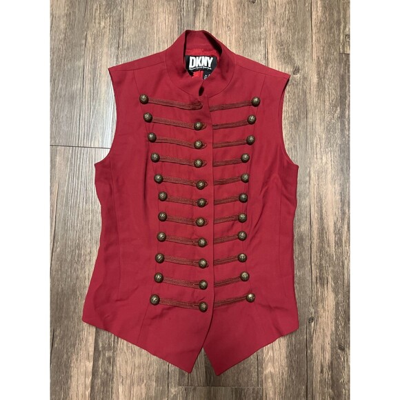 Vintage Dkny Womens Red Sleeveless Classic Military Style Tailored Vest Size 6 - Picture 2 of 6